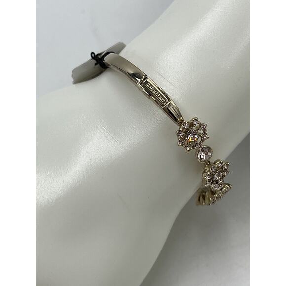 Givenchy Gold Tone Starburst Hinged Pink Crystal Flower Bangle Bracelet New - Picture 11 of 13